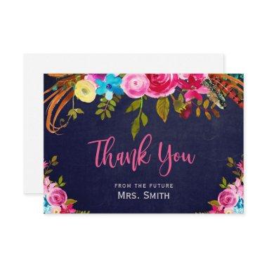 Boho Pink Floral Navy Bridal Shower Thank You Invitations