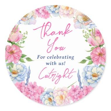 Boho pink floral thank you  classic classic round sticker