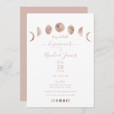Boho Pink Moon Phases Modern Minimal Engagement  Invitations