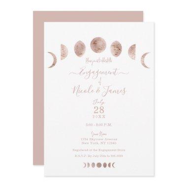 Boho Pink Moon Phases Modern Minimal Engagement  Invitations