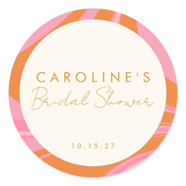 Boho Pink Orange Abstract Custom  Classic Round Sticker