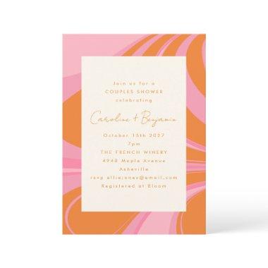 Boho Pink Orange Abstract Marble Couples Shower