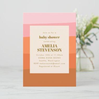 Boho Pink Orange Abstract Stripes Baby Shower Invitations