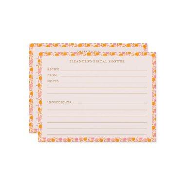 Boho Pink Orange Floral Bridal Shower Recipe Invitations