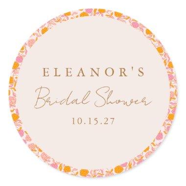 Boho Pink Orange Floral Cute  Custom Classic Round Sticker