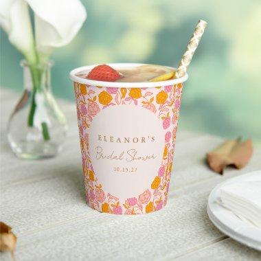 Boho Pink Orange Floral Cute  Custom Paper Cups