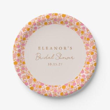 Boho Pink Orange Floral Cute Bridal Shower Custom Paper Plates