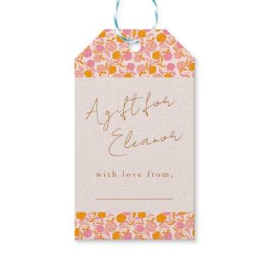 Boho Pink Orange Floral Cute Display Shower Gift Tags