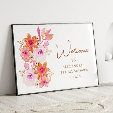 Boho Pink Orange Flowers Shower Custom Welcome Poster