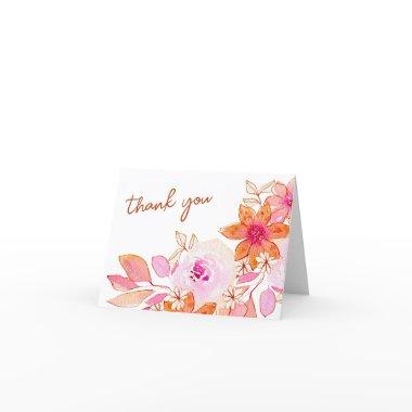 Boho Pink Orange Flowers Shower Folded Thank You Invitations