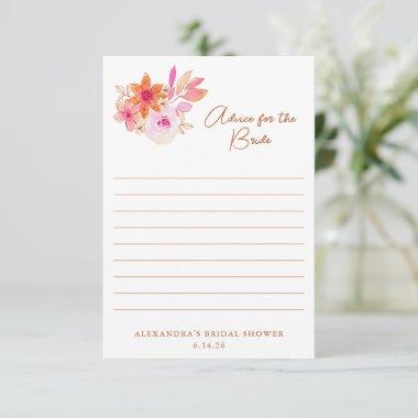 Boho Pink Orange Flowers Shower For The Bride Advice Card