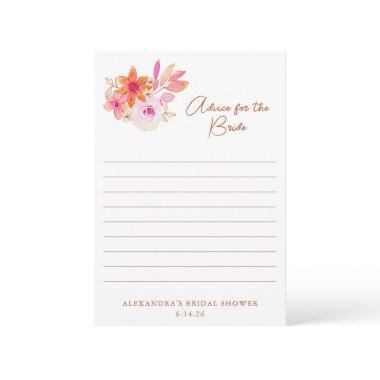 Boho Pink Orange Flowers Shower For The Bride Advice Card