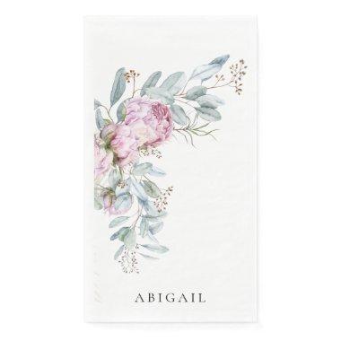 Boho Pink Peonies Personalized  Paper Guest Towels