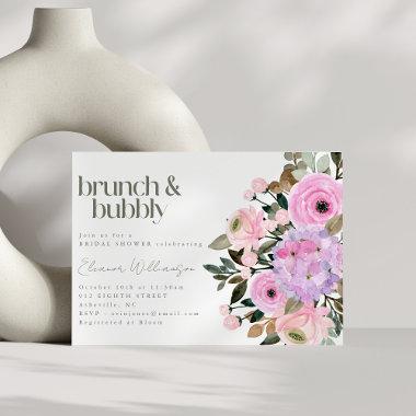 Boho Pink Purple Floral Cute Brunch Bubbly Shower