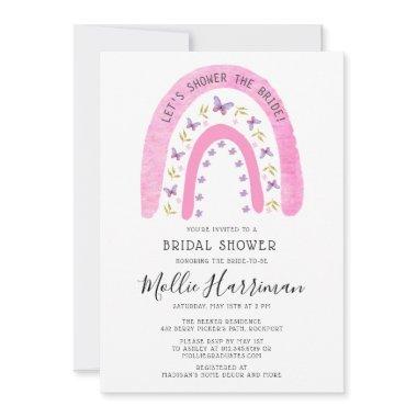 Boho Pink Rainbow Butterfly Bridal Shower Invitations