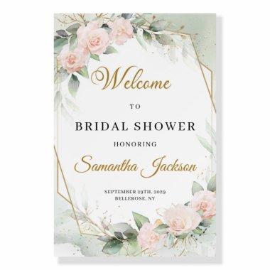 Boho pink roses gold green bridal shower welcome foam board