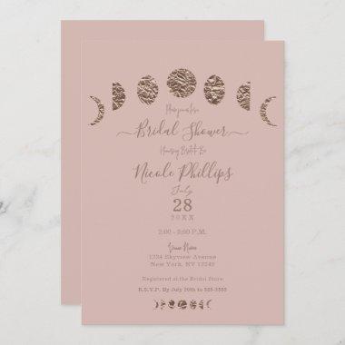 Boho Pink Shine Moon Phases Modern Bridal Shower Invitations