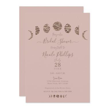 Boho Pink Shine Moon Phases Modern Bridal Shower Invitations