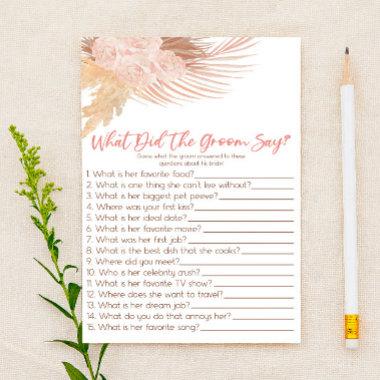 Boho Pink What The Groom Say Bridal Shower Game Stationery