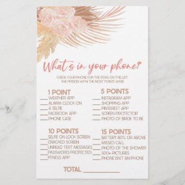 Boho Pink What's In Phone Bridal Shower Game Stationery