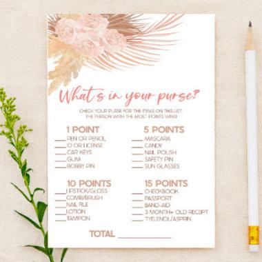 Boho Pink What's In Purse Bridal Shower Game Stationery
