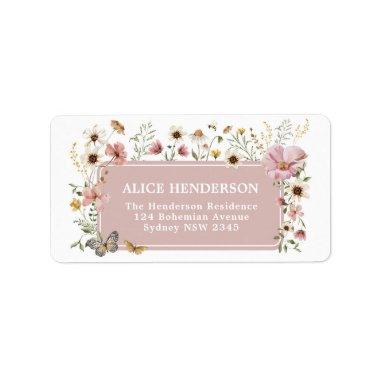 Boho Pink Wildflower Garden Party Return Address Label