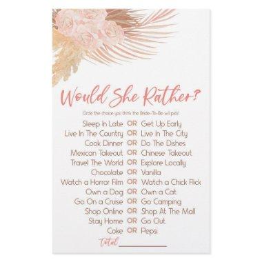 Boho Pink Would She Rather? Bridal Shower Game Stationery