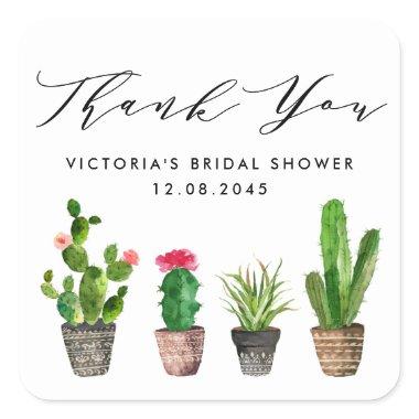 Boho Potted Cactus  Thank You Square Sticker