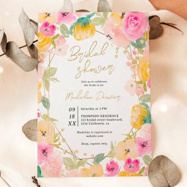 Boho pretty summer gold flowers bridal shower Invitations