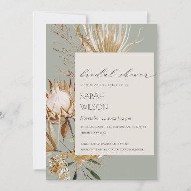 Boho Protea Dried Palm Floral Bridal Shower Invite