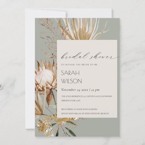 Boho Protea Dried Palm Floral Bridal Shower Invite