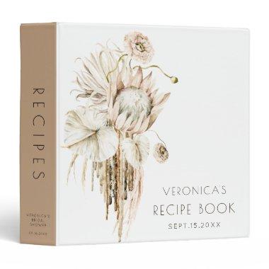 Boho Protea Pampas Grass Bridal Shower Recipe Book 3 Ring Binder