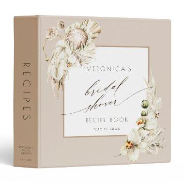 Boho Protea White Orchid  Recipe Book 3 Ring Binder