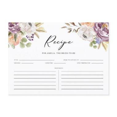 Boho Purple Autumn Flowers Bridal Shower Recipe Enclosure Invitations