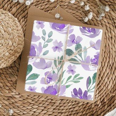 Boho Purple Floral & Foliage Watercolor Pattern Wrapping Paper Sheets