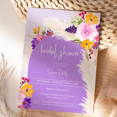 Boho purple floral pampas desert Bridal shower Invitations