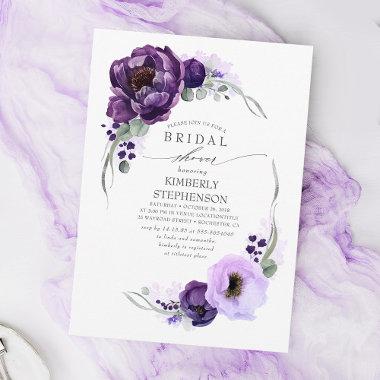 Boho Purple Floral Royal Bridal Shower Invitations