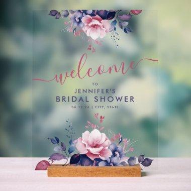 Boho Purple Garden Floral  Welcome Acrylic Sign