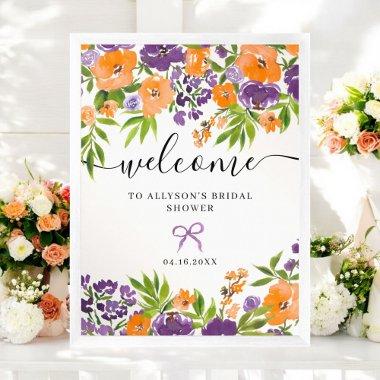 Boho Purple Orange Floral Bridal Welcome Poster