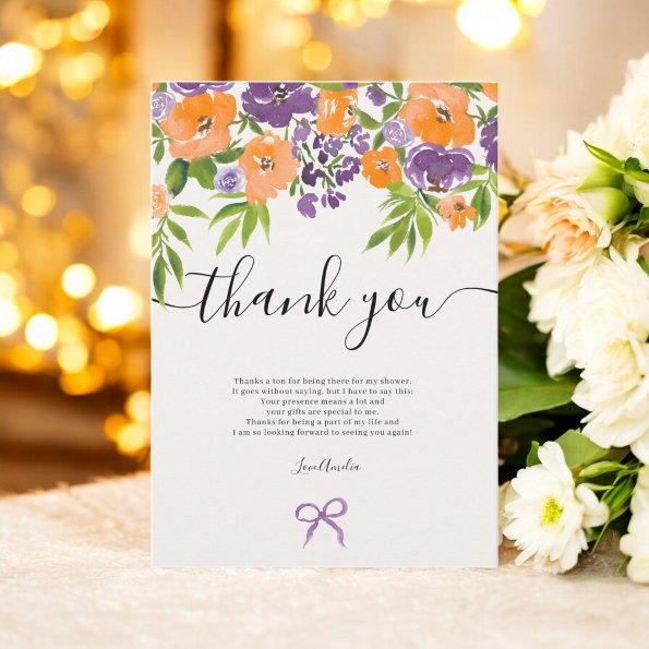 Boho Purple Orange Floral Watercolor  Thank You