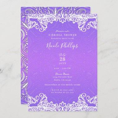 Boho Purple Pink & White Lace Bridal Shower Invitations