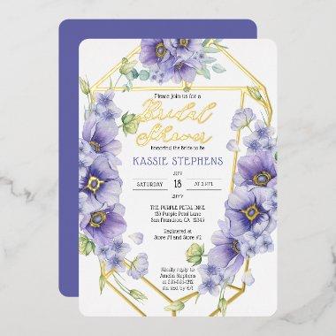 Boho Purple Violets Geometric Bridal Shower - Gold Foil Invitations