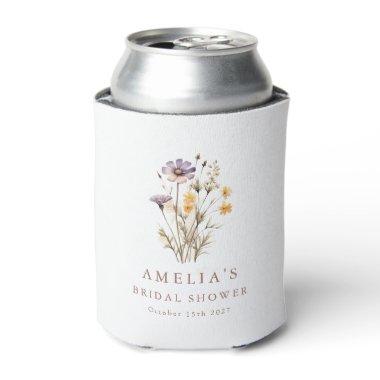 Boho Purple Wildflowers Bridal Shower Custom Can Cooler