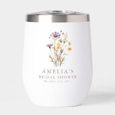 Boho Purple Wildflowers Bridal Shower Custom Thermal Wine Tumbler