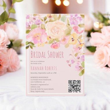 Boho QR Pastel Pink peach Floral
