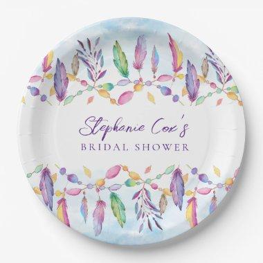 Boho Rainbow Feather Paper Plates