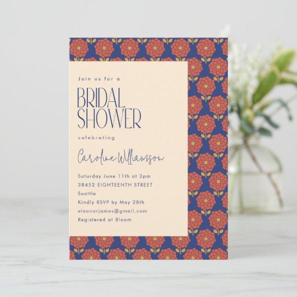 Boho Red and Blue Floral Botanical Bridal Shower Invitations