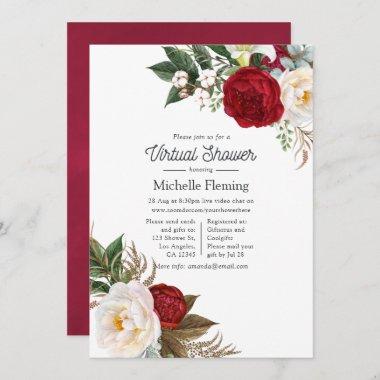 Boho Red and White Floral Virtual Shower Invitations