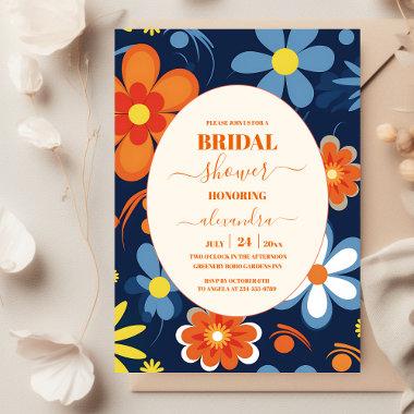 Boho Retro Floral Bridal Shower Invitations