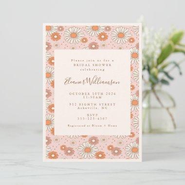 Boho Retro Pastel Pink Floral Bridal Shower Invitations